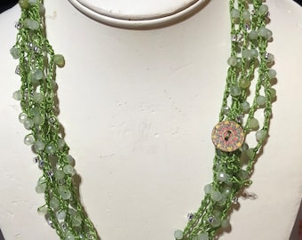 Dainty Prehnite 4mm Round Gemstone Micro-faceted Crocheted Wrap Necklace- bracelet Gemstone calmness - truth - sincerity