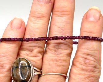 2mm Cube Purple Garnet Bracelet AAA Grade:  Micro-faceted, Sterling Silver accent