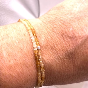 2mm Cube Citrine Gemstone Bracelet: AAA Grade Micro-faceted, Sterling Silver Accent