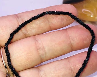 2mm Cube Black Spinel Bracelet: Micro Faceted Gemstone, Sterling Silver Accent