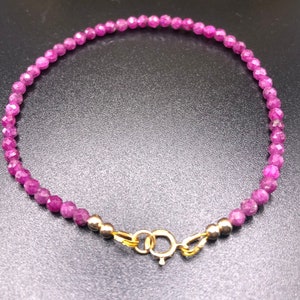 3mm micro-faceted Ruby Gemstone grade AAA Gold Filled bracelet spring ring clasp • Passion • Personal Power • self-love • July Birthstone