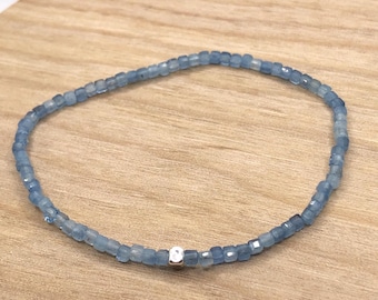 2mm Cube AAA Santa Maria Blue Aquamarine Bracelet:  Sterling Silver Accent Natural Gemstone