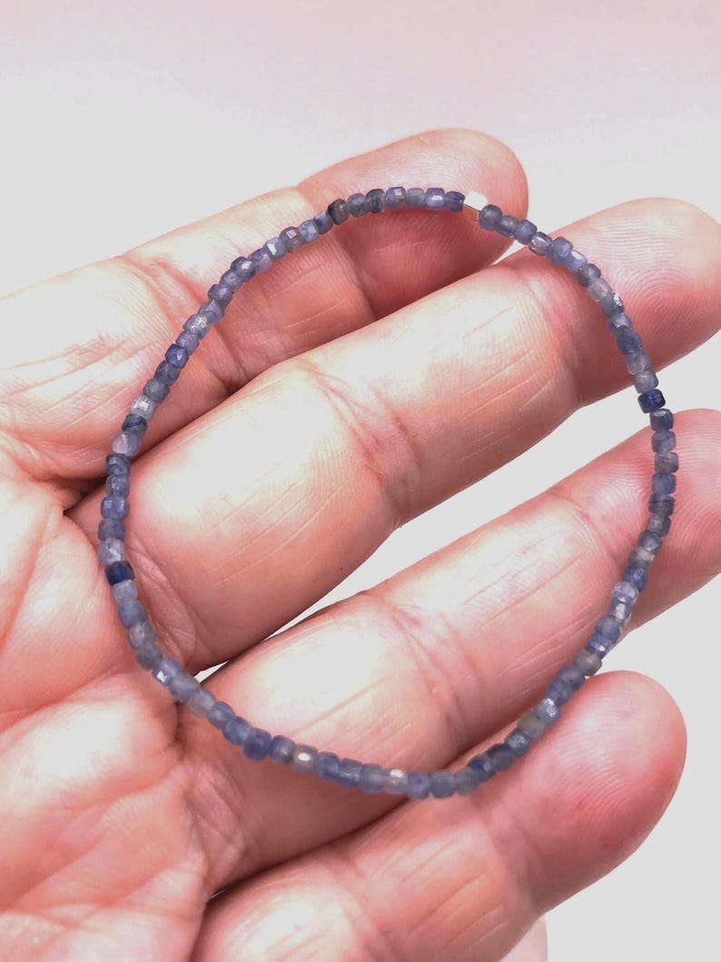 2mm Cube Silvery Blue Kyanite Gemstone Bracelet: Sterling Silver Accent, Micro Faceted image 4