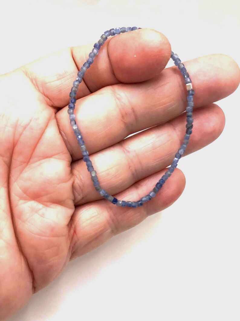 2mm Cube Silvery Blue Kyanite Gemstone Bracelet: Sterling Silver Accent, Micro Faceted image 2