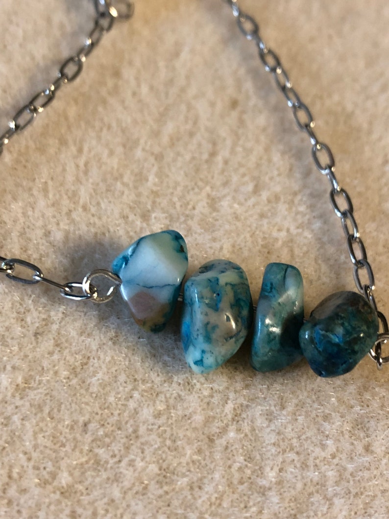 African Turquoise and stainless steel cable bracelet made to order 6.5-8.5 inch long