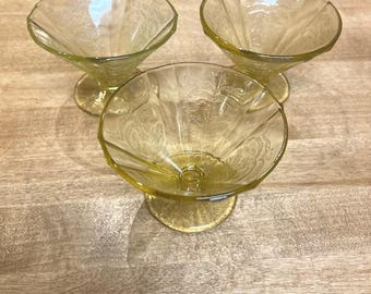 Vintage 1930s Federal Glass Company Amber Madrid Depression Glass Sherbet Dishes Set of 3
