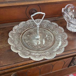 Vintage Crystal Serving Platter with Silver Handle