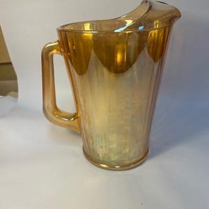 1950s Carnival Glass Jeanette Marigold Orange Iridescent Lusterware Pitcher