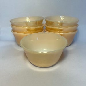 Fire King Anchor Hocking Peach Luster Puddingbecher Ausgebogter Rand Set (7)