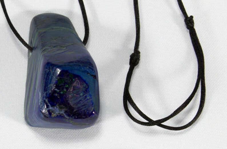Azurite Freeform Pendant polished and fitted with Cord Azurite and Malachite