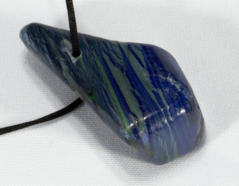 Azurite Freeform Pendant polished and fitted with Cord Azurite and Malachite