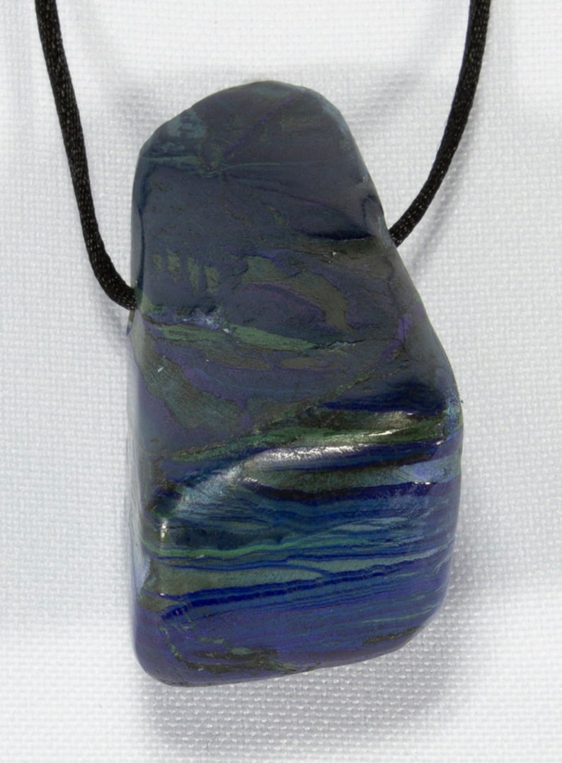 Azurite Freeform Pendant polished and fitted with Cord Azurite and Malachite