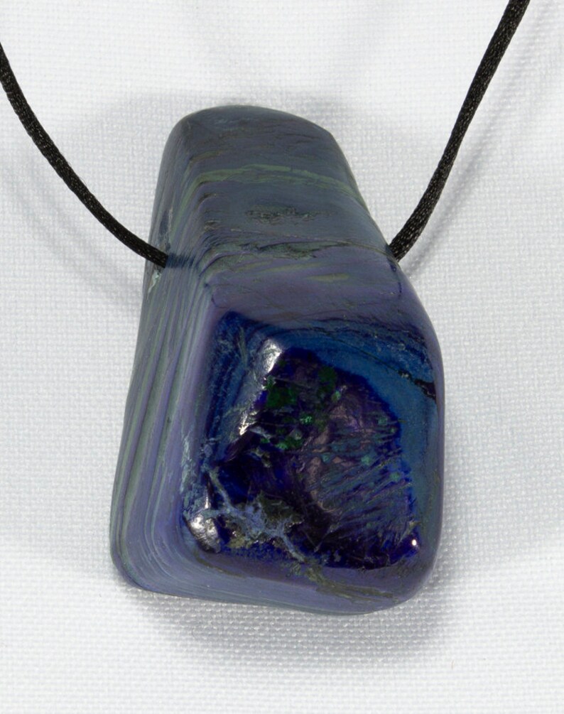 Azurite Freeform Pendant polished and fitted with Cord Azurite and Malachite