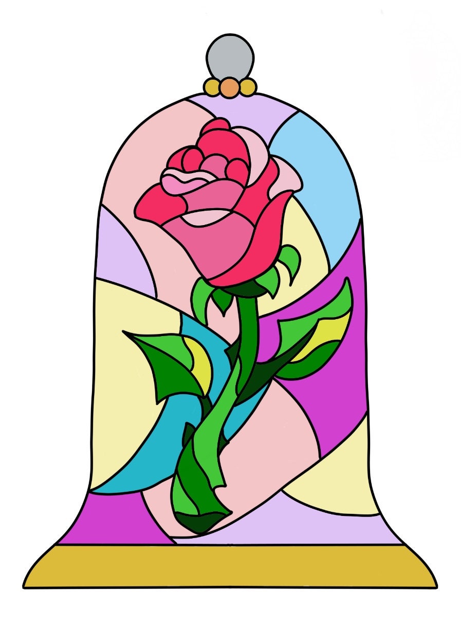 Rose In Stained Glass Art Printable Beauty And The Beast Etsy