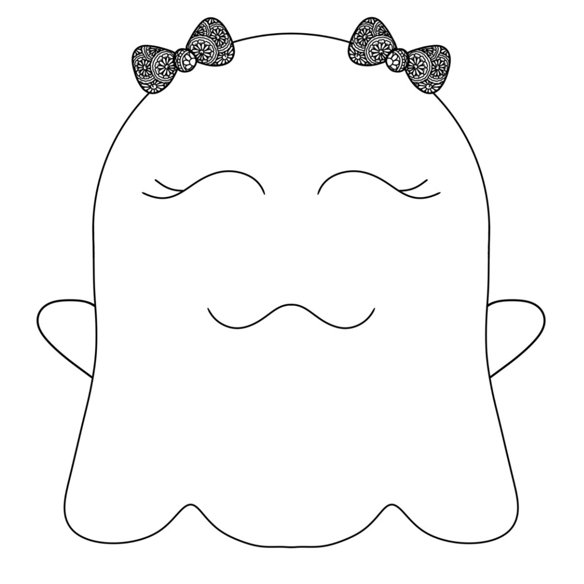 Ghost Art Printable, Ghost With Bows Art Printable, Ghost Colouring ...