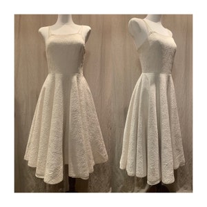 Stunning Vintage 1950s Quilted Cream Cocktail Dress - Fitted Bodice with Circle Skirt, size Small/ UK 8-10