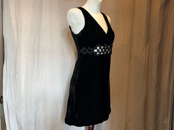 Small 1960s Dress Black Velvet Long Sleeve Above-the-Knee Tassel Details