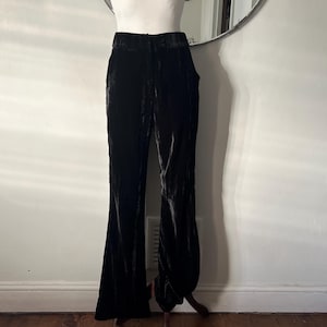 Crushed Black Velvet High-Waisted Flares / Trousers - size Small/ 26” W