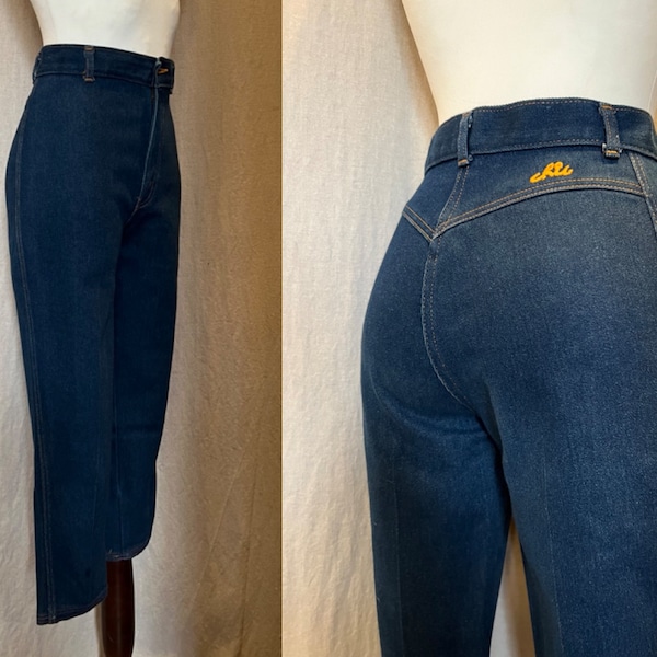 Vintage 1950s / 60s High-Waisted Jeans - Indigo Blue Stretch Cotton, Slim Leg, Waist 26-27"