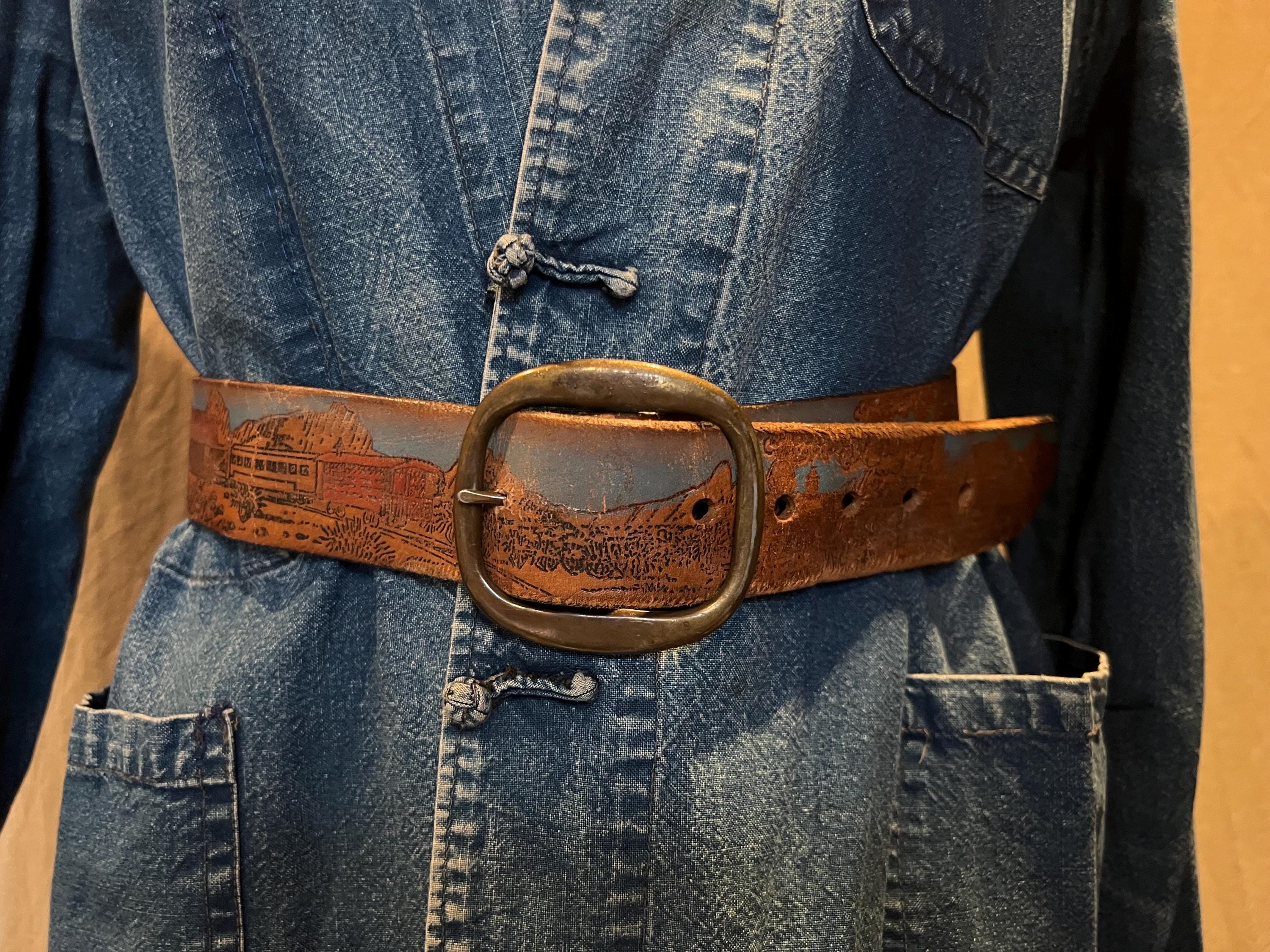 70s western leather belt - Gem