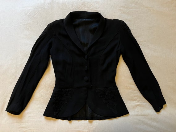 1940s Vintage Black Silk Crepe Fitted Blazer / Ja… - image 8