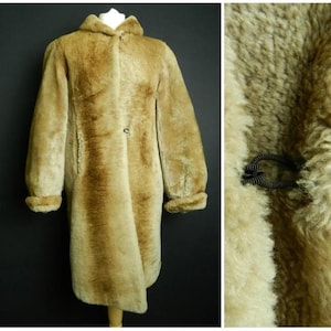 Rare 1940&#39;s Vintage Tescan Shearling Fur Swing Coat