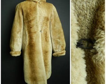 Rare 1940's Vintage Tescan Shearling Fur Swing Coat