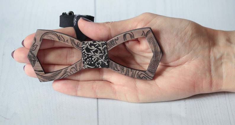Wooden black bowtie outfit papillons men groomsman wedding handmade design unique suit style accessories gift guys natural art hands awesome
