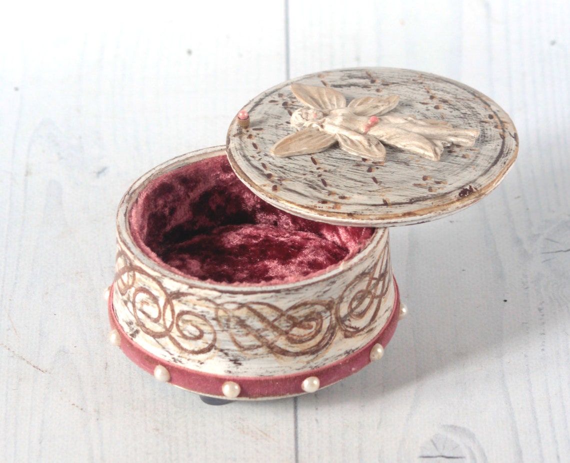 Wooden small round jewelry ring box organizer treasure wedding Etsy