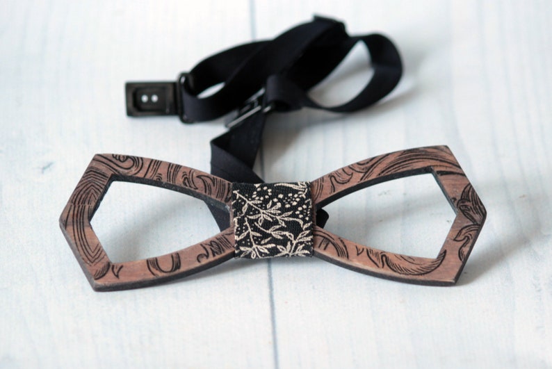 Wooden black bowtie outfit papillons men groomsman wedding handmade design unique suit style accessories gift guys natural art hands awesome