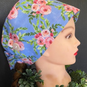 Scrub Cap. Elastic back Surgical Cap   Great for ponytail or short hair. Traditional or pixie style
