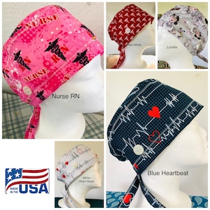 Scrub Caps,Surgical Caps ,Buttons and Sweatband Options. Medical hats for Short Hair Pixie Style. 100 percent cotton. Great nurses gifts