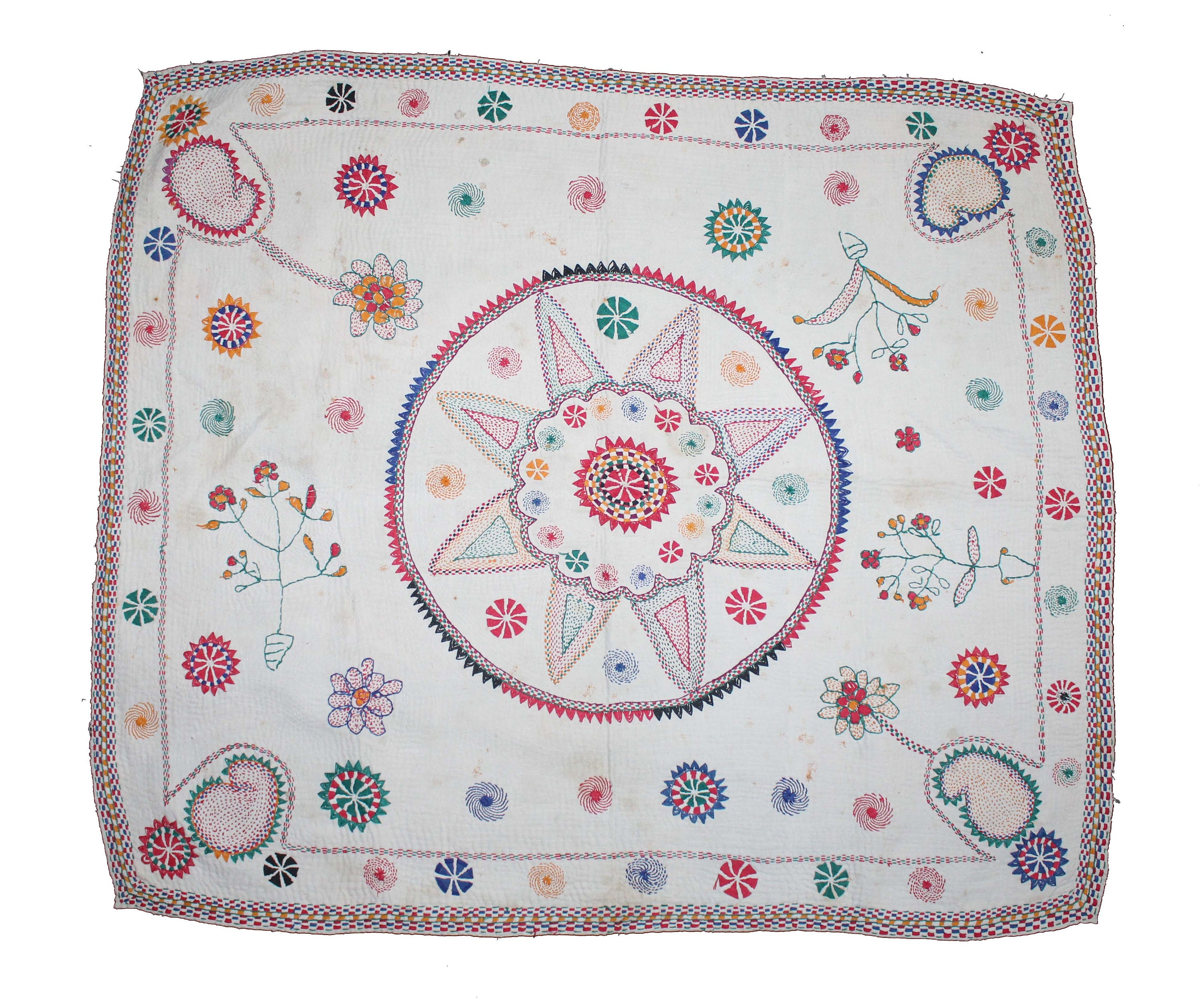 Kantha Quilt Embroidery With Cotton Thread From East Bengal(bangladesh ...
