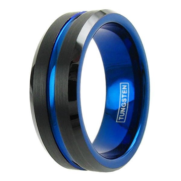 Black Tungsten Ring With Cobalt Blue Inlay and Beveled Edges - Etsy