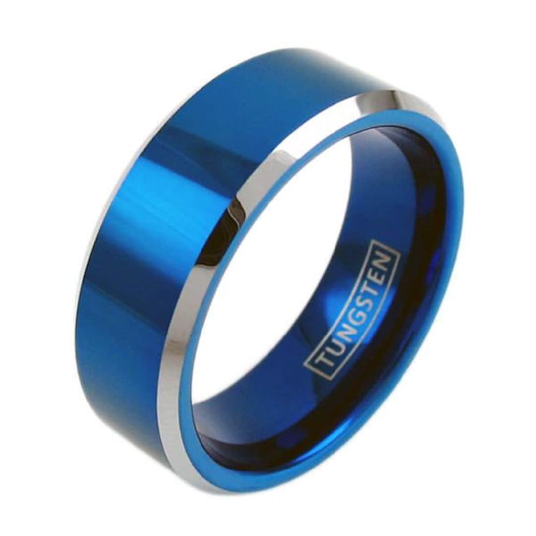 Men's Polished Cobalt Blue Tungsten Ring With Brilliant - Etsy