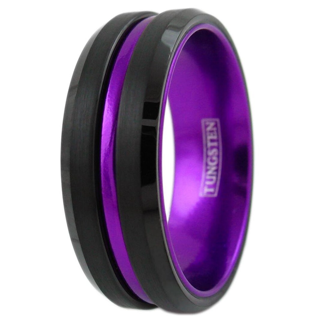 Black Tungsten and Purple Stripe Ring