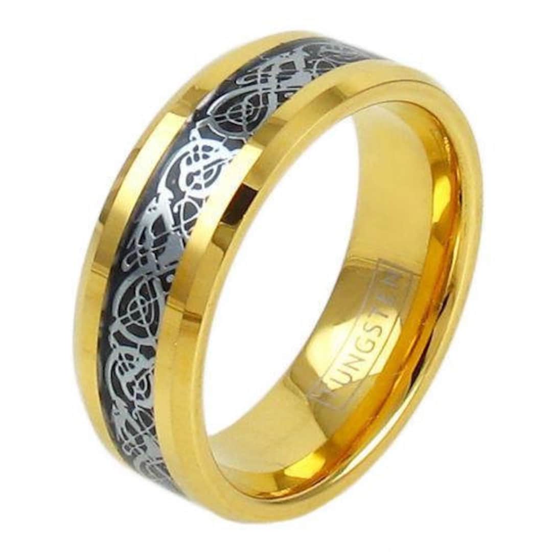 Men's 4K Gold Ion Plated Tungsten Ring With Silver Celtic - Etsy