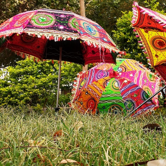 helpen Klant roestvrij 7 stuks lot Indiase katoenen stof spiegelwerk vintage parasols - Etsy België