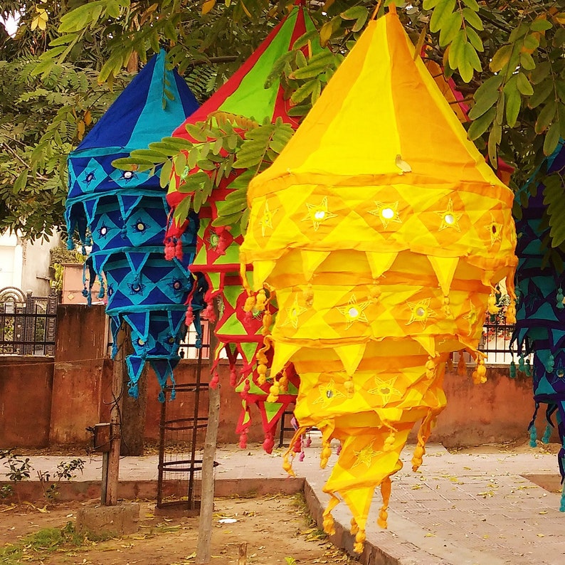 5 Pcs Lot Cotton Fabric Lampshades Indian Wedding Decor Lanterns Diwali