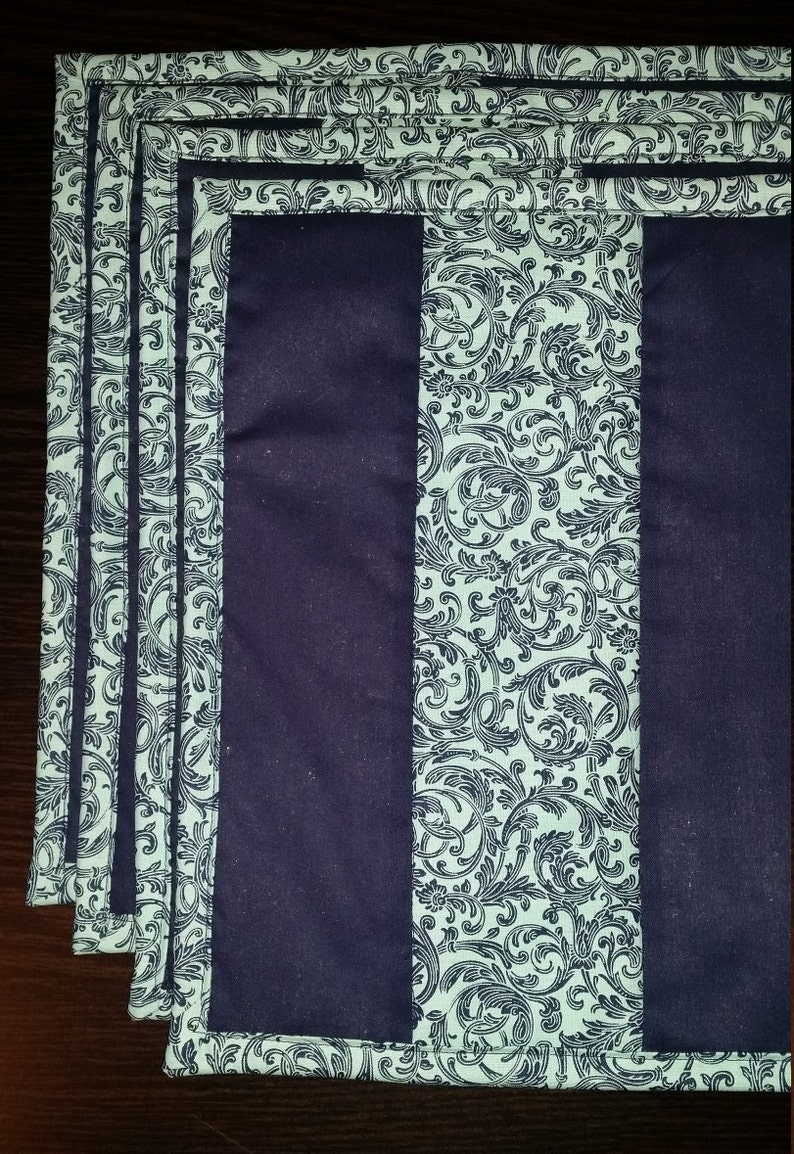 Handmade Quilted Placemats Elegant Antique style Navy Blue Etsy