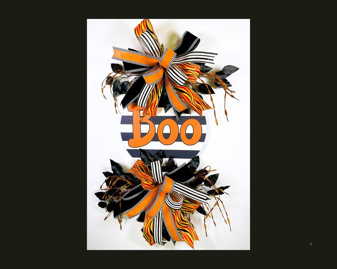 Boo Halloween Wreath for Front Door, Black and Orange Door Hanger ...