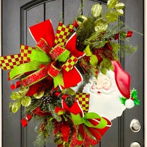 Santa Face Wreath, Christmas Front Door Wreath, Christmas Front Porch Decoration, Vintage Santa Wreath