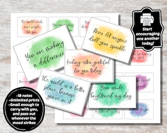 Notes of Encouragement, Printable Notes, 18 Notes, Watercolor Notes, Affirmation Notes, Encouraging Notes, Surprise Notes, Thank you cards