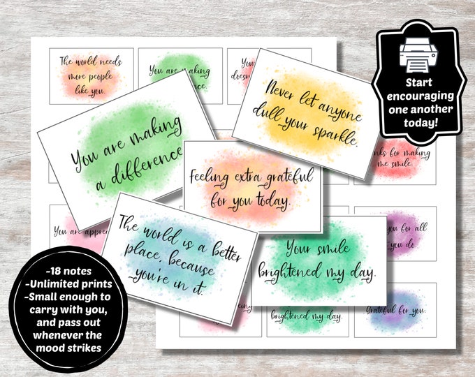 Notes of Encouragement, Printable Notes, 18 Notes, Watercolor Notes ...