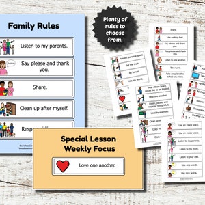 Family Rules Chart, Family Rules Visual Support, Family Rules Visual Aid, Printable Family Rules, Customizable Rules, House Rules