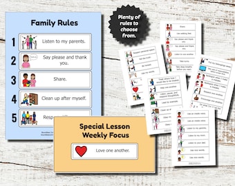 Family Rules Chart, Family Rules Visual Support, Family Rules Visual Aid, Printable Family Rules, Customizable Rules, House Rules