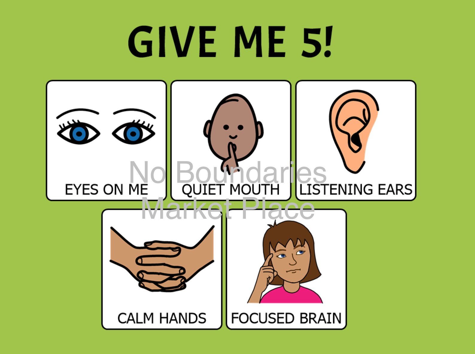 Give Me 5 Printable Classroom Visual Attention Visual | Etsy