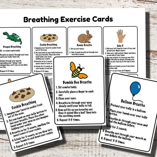 Breathing Cards For Kids, Deep Breathing Exercises, Self-Regulation Exercises, Printable Self-Regulation Cards, Printable Breathing Cards