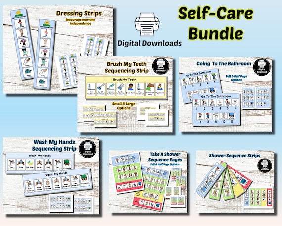 Self-Care Printable Sequences, Self-Care Routine, Self-Care Schedules, Hygiene Visual Supports, Hygiene Sequences, Boardmaker Schedules