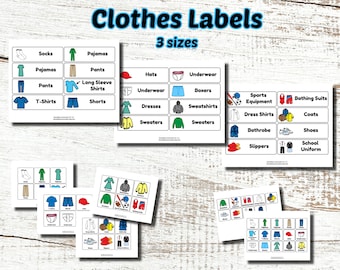Clothes Labels, Home Organization, Boardmaker Printables, Bedroom Labels for Kids, Printable Clothes Labels, Bedroom Organization